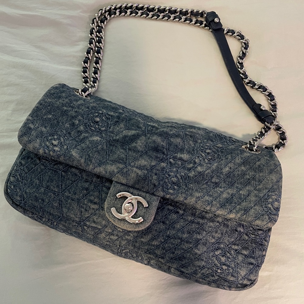 Chanel Camelia Denim Flap Bag